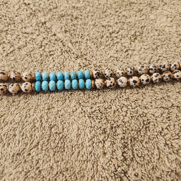 Dalmation Jasper and Turquoise Beaded Tassel Necklace - Picture 8 of 16
